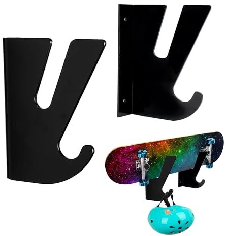 Skateboard Wandhalterung, Acryl Skateboard Halterung Wand Longboard Wandhalterung Skihalterung Wand mit Aufbewahrungshaken Skateboards Horizontale Aufhänger Display Rack für Wohnzimmer Garage, 2 Stück