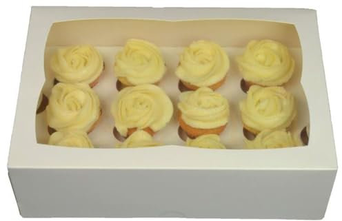 LARRYROO PREMIUM Ultra White Windowed MINI Cupcake Boxes for 12 Cup Cakes & inserts (5)