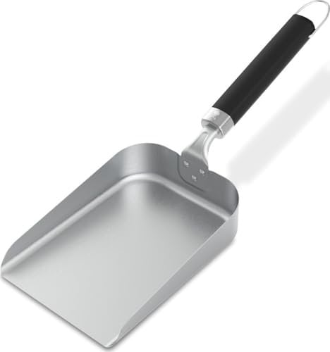 Weber scoop for grill plates/planchas, made of stainless steel with high rim and ergonomic handle, dishwasher-safe - silver/black (3400423)