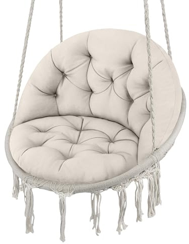 Domarex Kissen für Storchennest - Großes Hängesesselauflage für Schwalbennest Gartenmöbel - Weich & Strapazierfähig - Sitz ca. 60x68cm - Rücken ca. 55cm - Boho Stil - Baumwolle Gefühl - Leinen
