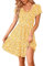 WNEEDU Women's Summer Dress V Neck Short Sleeve Casual Dress Pleated Hem Knee Length T-Shirt Dresses with Pockets Yellow Flower L