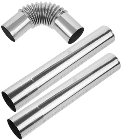 Warmhm Chimney Flue Vent Tube Stainless Steel Stove Set with 2 Chimney Pipes and 1 Elbow Connector High-Temperature Resistant Extension for Fireplaces and Tent Stoves Easy Install