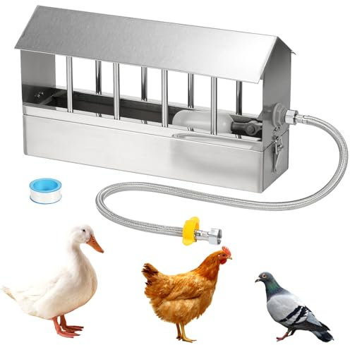 BREUAILY Automatische Hühnertränke 2.6 Liter Edelstahl GeflüGeltränke mit Schwimmerventil und 80cm Geflochtenem Schlauch WasserträNke Tauben HüHnerstall Zubehör