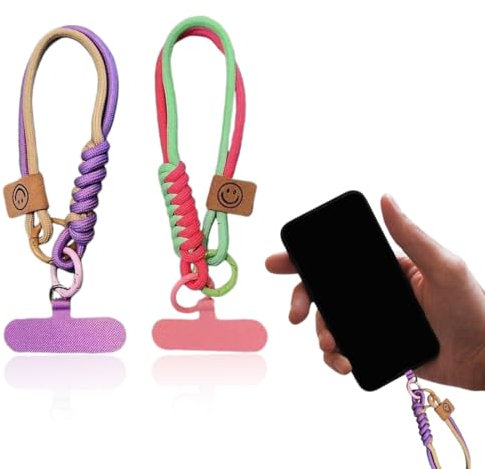 Lot de 2 cordons tressés ronds pour téléphone portable, cordons de qualité supérieure, porte-clés et bracelets, compatibles avec la plupart des smartphones