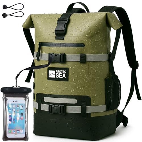 Protec Sea Wasserdichte Angeltasche IPX6 – Angeln/Boot/Kajak/Wassersport/Outdoor, Grün / Schwarz, Bagage cabine 32 cm par 50 cm fermé, OUTDOOR