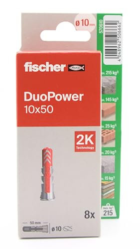 fischer - Duopower 10x50-8U, Tacos para pared multimaterial, sirven para Colgar Bicicletas, Cuadros, Armarios, Soportes de Televisión, Estanterías, Muebles.