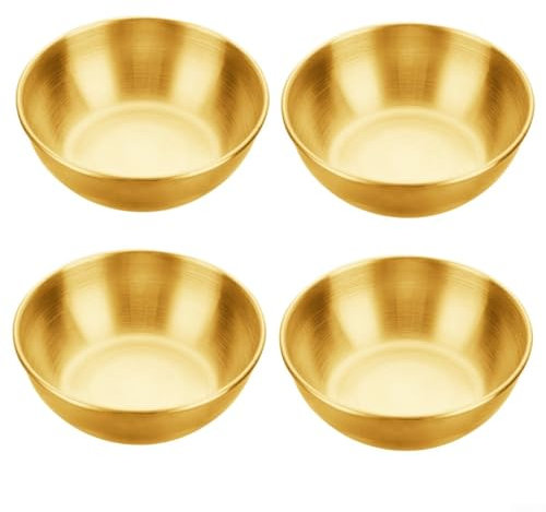 4Pcs Stainless Steel Sauce Dishes Set Small Appetizer Plates Dipping Bowls for Soy Sauce Condiments Snacks Side Dishes(Gold)