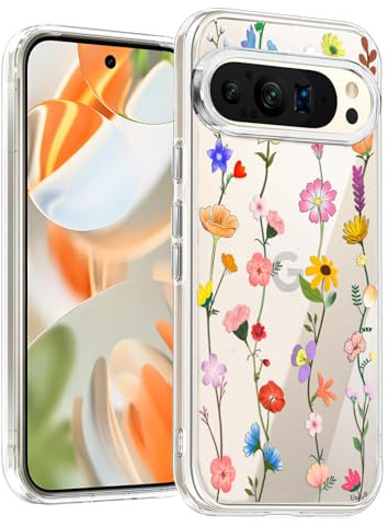 Unov Case Compatible with Pixel 9 Pixel 9 Pro 5G Clear with Floral Aesthetic Flower Girly Design Soft TPU Shock Absorption Slim Embossed Pattern Protective Back Cover Case