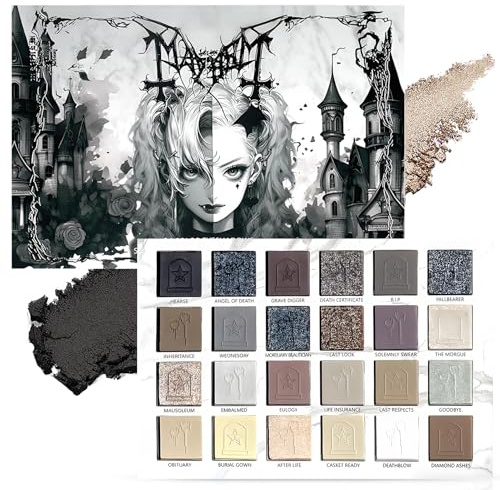 24 Farben Lidschatten Palette Halloween, Smokey Eyes Set, Gothic Make up Eyeshadow Palette, Zeigen Sie Verschiedene Make up Looks, Wasserfest und Leicht Zu Verblenden, Hochpigmentiertes
