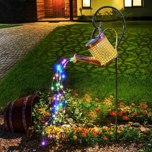 Lampada a annaffiatoio solare per uso esterno, lanterna solare a 60 LED, impermeabile IP65, luci da giardino bianche calde per prato, patio, balcone, decorazione romantica per giardino, matrimoni