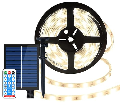 YUANYUYING Solar-LED-Lichtleiste, 10 m, wasserdicht, 240 LEDs, flexibler Lichtschlauch mit Fernbedienung, 8 Modi und Timer, für Treppen, Garten, Pavillon, Pool, Weihnachtsdekoration (warmweiß)