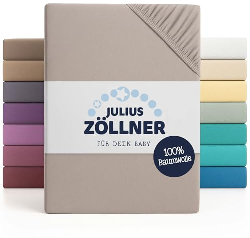 Julius Zöllner Jersey Spannbettlaken für Wiegen 90x40cm und Stubenwagen, 100% Jersey-Baumwolle, Oeko-TEX Standard 100 Zertifiziert, Taupe (2er Pack)