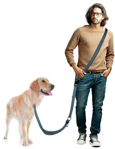 WANFIRE Freihandleinen Hundeleine, Joggingleine Hunde, 1,8-2,9 M Lange Hundeleine mit Autosicherheitsgurt und doppelseitigen reflektierenden Nähten für mittelgroße und große Hunde (Dunkelblau)