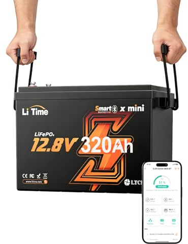LiTime LiFePO4 12V 320Ah Mini Lithium Batterie Bluetooth für Wohnmobil | B189mm, 200A BMS, Untertemperaturschutz, IP65, 4096Wh, für Solaranlage, Heimspeicher, Yacht