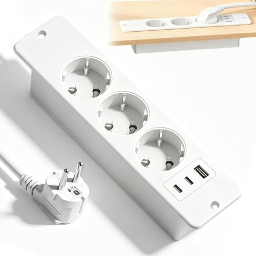 Presa da incasso da tavolo, presa da tavolo con 2 USB C, 3 prese da incasso con cavo da 1,5 m, presa da tavolo per tavolo da conferenza, piano di lavoro