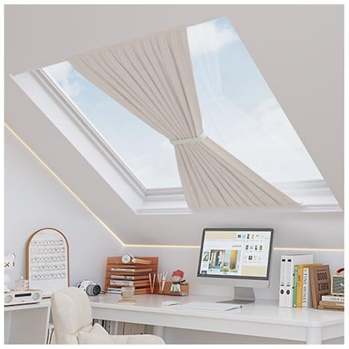 Verdunkelung Dachfenster - Ohne Bohren Vorhang Dachschräge, Sonnenschutz/Verdunkelungs Dachfenster Gardinen für Schräge Fenster Einfache Installation, Leinenoptik