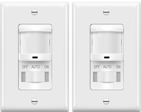 TOPGREENER in-Wall PIR Motion Sensor Light Switch, Occupancy Sensor Switch, On/Off Override, 4A, 400W, Single Pole, Neutral Wire Required, TSOS5-W, White, 2 Pack