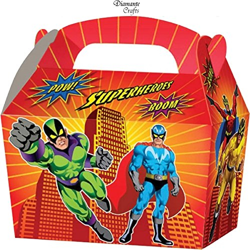 Diamante Crafts 10 Party Boxes -Themed Character Cardboard Lunch Food Loot Treat Box - 20 Design (Superhero - 10 Boxes)