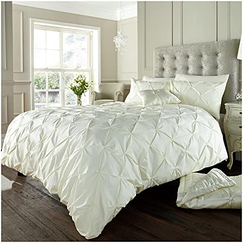 GC GAVENO CAVAILIA Pinch Pleat Duvet Cover Sets, Pintuck Bedding Set With Matching Pillowcases, Super King Bed Set Cream