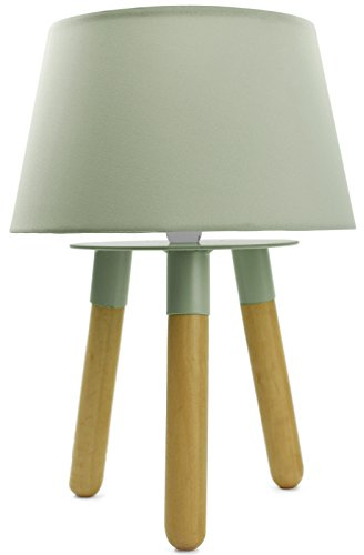 Nachttischlampe aus Massivholz/Metall mit Stoffschirm - Tischlampe Nachtlicht Tischleuchte Holz Schreibtischlampe E14 (Taupe)