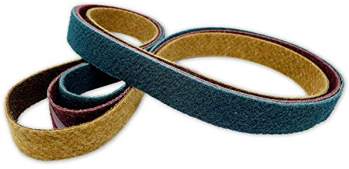Red Label Abrasives 2 X 72 Inch Non Woven Surface Conditioning Sanding Belts for Knife Makers and Metal Fabricators - Coarse, Medium, and Fine Grits Sand Paper - 3 Pack Assortment