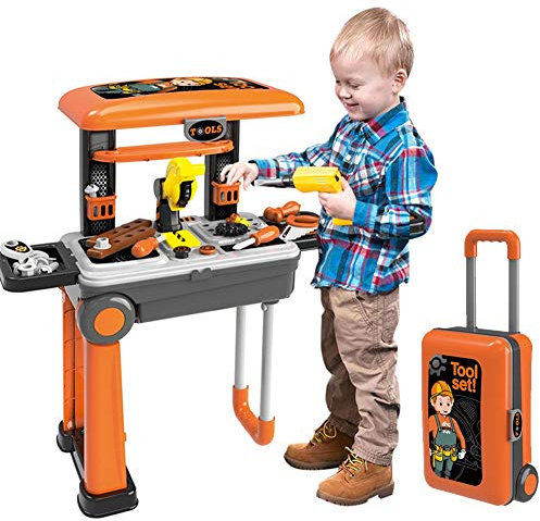Fantastiko Toys Giocattolo per Bambini Banco Lavoro Richiudibile a Trolley con Attrezzi Accessori e Sega Circolare Dimensione 53 x 38 x 63 cm