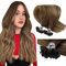 LaaVoo Bonding Extensions Echthaar Ombre Braun Echthaar Extensions Mit Keratin Bondings Hot Fusion Bonding Haare Extension Mittelbraun Balayage Hellbraun und Dunkelste Blond #6/8/14 1g/s 50g 40cm