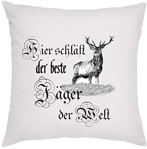 Hier schläft der Beste Jäger Zierkissen, Sofakissen, bedrucktes Kissen, Bauwollkissen