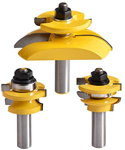 KATUR Round Over Cove Raised Panel Schranktür Schiene und Holm Fräser 3 Stücke 1/2 Zoll Schaft Schiene und Holm Ogee Klinge Cutter Panel Cabinet Fräser Set Holznut Zunge Fräswerkzeug