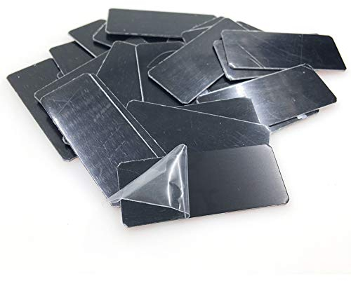 Ebamaz Etiquetas de aluminio anodizado en blanco de 2x0.8x0.2 pulgadas, calibre 24, placa de identificación, esquinas redondas, paquete de 25 piezas (sin agujeros de taladro, con adhesivo)