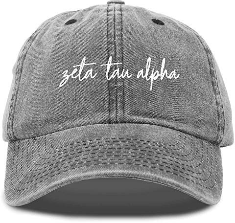 DALIX Zeta Tau Alpha Sorority Hat Damen Kursive Baseballkappe, Verwaschenes Schwarz, Einheitsgröße