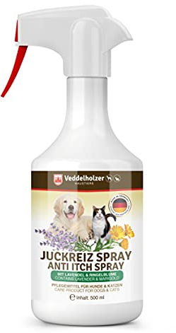 Veddelholzer 500ml Juckreiz Spray für Hund & Katze. Lavendel Spray Mittel gegen Juckreiz bei Hunden, Katzen, Welpen. Hunde Zubehör Welpen Zubehör. Bei Juckreiz durch Milben Hund, Milben Katze