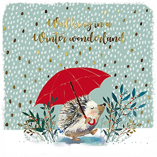 Ling Design Weihnachtskarten für Wohltätigkeitsorganisationen – Walking Under the Snow – niedlicher Igel mit Regenschirm – 6 Karten von 1 Design – Goldfolien-Finish, mehrfarbig, 146 x 146 x 14 mm