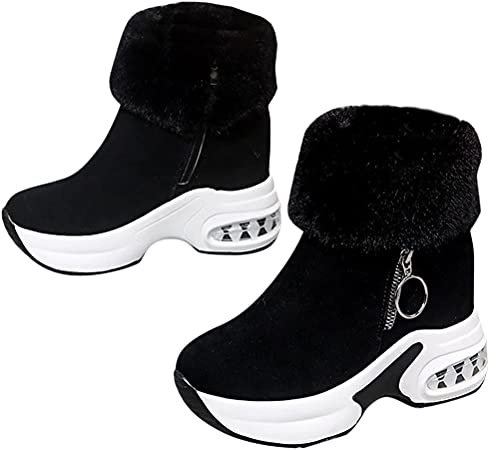 Minetom Stivali da Neve Donna Inverno Scarpe da Neve Pelliccia Caldo Foderato Scarpe da Camminata Moda Cerniera Stivaletti con Tacco Zeppa Piattaforma A Nero 35 EU