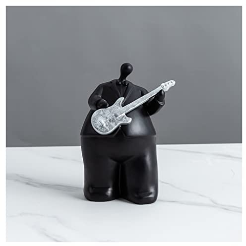 DUNAKE Deko Skulptur Schwarz, Schwarz Dekor Akzente, Harz Cello Spieler Sammlerfiguren Musik Dekor Für Regal, Knick Knacks Wohnkultur Für Regale TV-Ständer Musiker Geschenke Für Männer Gitarre