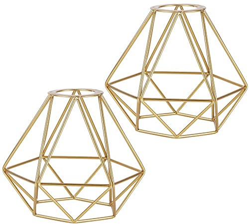TOKIUS 2 Piezas Pantalla de Lámpara Vintage de 16CM Tulipa Lámpara Forma de Jaula de Diamantes para Luz Colgante Plafón Lámpara de Mesita Apliques (Dorado)