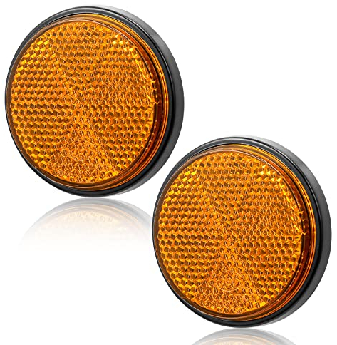 AGRISHOP 2xCatadioptre Remorque,Reflecteur Remorque Autocollant,Ø60mm,Catadioptre Adhesif,Réflector,Signalisation Remorque Reflecteurvelo,CatadioptreJaune pour Vehicule (Rond/Adhésif/Jaune/2Pcs)