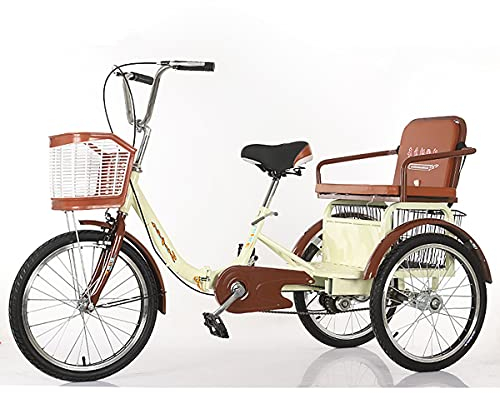 FBITE 20 Inch Adult Tricycle Foldable with Lamp Single Speed 3 Wheels Bicycle with Shopping Basket and Back Seat, Senior Shopping Cargo Trike, Safe and Stable