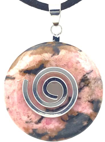 Steinfixx® - Premium Rhodonit Donut optional als Kette mit Silber- oder Goldanhänger und 80cm Lederband | Heilstein | Edelstein | Chakra-Stein
