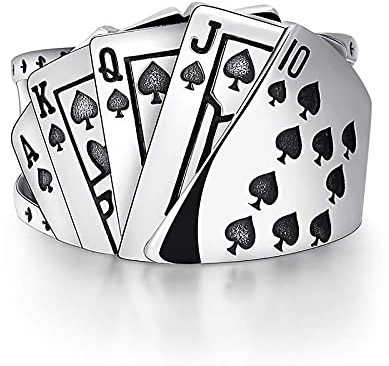 Dishowme Poker-Spiele Casino-Ring Edelstahl Diamant Spaten bündig Spielkarten Statement Band Ring Vintage Gambling Punk Schmuck verstellbar für Damen Herren (Pik)