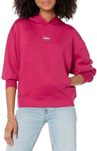 HUGO Damen Pure Hooded Sweatshirt mit Kängurutasche, magenta pink, XL