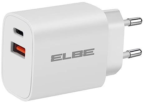 ELBE CARG-2037-QC Cargador de Pared Dual USB+Tipo-C PD+QC3.0 20W Blanco