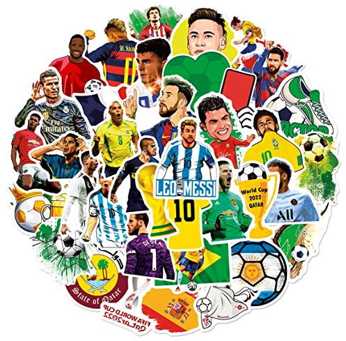 KOWASO Adesivi Stella del Calcio 50 Pezzi per Bottiglia d'Acqua Simpatici Regali Pallacanestro Adesivi Sportivi per Bambini Adolescenti Adulti