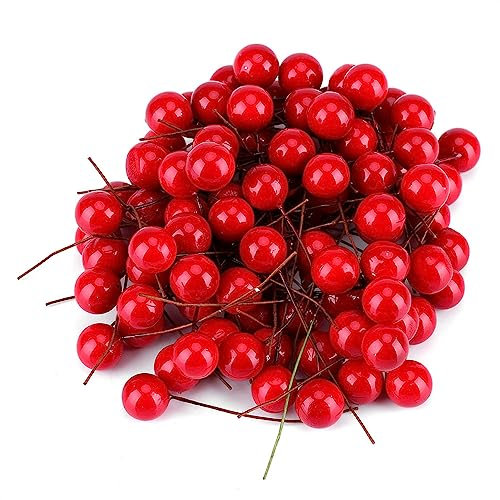 MINGZHE 100PCS Baies de Houx Artificielles, Rouge Faux Berry Ornements de Maison pour Noël Vacances Fleur Guirlande DIY Artisanat