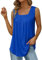 Débardeur Femme Chic Soirée Ete Col Carré Plissé Tee Shirt sans Manches Femme Gilet Pas Cher Blouse Chemise Femme Grande Taille T Shirt Femme Automne Fashion Mode Haut Top Casual (3XL, Rose)