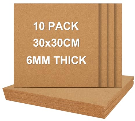 YOUNTHYE 10PCS 6mm Thick Cork Board Tiles, Square Cork Tiles 30cm x 30cm Small Bulletin Boards for Walls Mini Pin Board for Walls Decoration, DIY Crafts