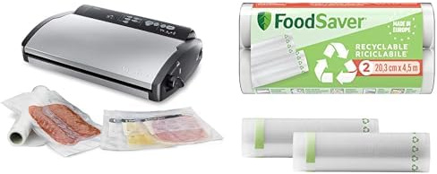 FoodSaver Machine Sous Vide, avec compartiment de rangement pour rouleau et cutter et 3 vitesses d'aspiration + d’Emballage sous Vide, Plastique, Rouleaux recyclables