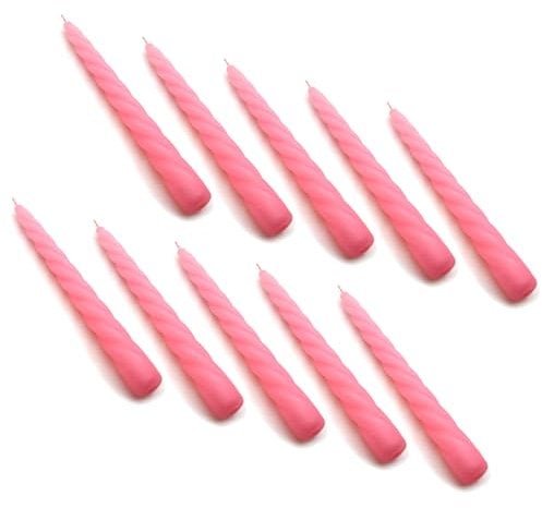 Tapered Dinner Candles, Table Spiral Candles, Pack of 10, Decorative Household Candles, Unscented, Natural Vegan Wax, Clean Burn, 7 Hours Burning Time, 23 cm / 9 Long (Pink)