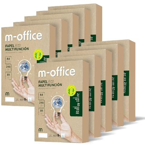 Recyclingpapier, DIN A4, 80 g, Papier für Kopierer und Drucker, 10 Packungen mit 250 Blatt A4, 100% Recyclingpapier, m-office (2500 Blatt)