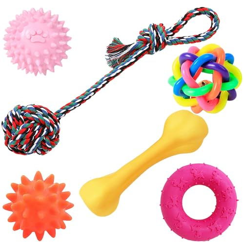 Speedy Panther Kauspielzeug für kleine Hunde, Zahnspielzeug für Welpen, ab 8 Wochen, Hundeballspielzeug, Hundespielzeug-Set für kleine und mittelgroße Hunde, 6 Stück